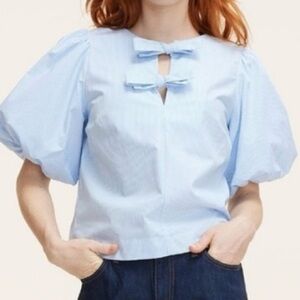 Kate Spade Striped Blouse with Puff Sleeves and Bows | NWOT